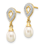 14k 7x5mm White Teardrop FWC Pearl .01ct Diamond Dangle Earrings - XE-B46B6388-1673