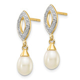 14k 7x5mm White Teardrop FWC Pearl .01ct Diamond Dangle Earrings - XE-C74E5F50-6708