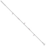 Sterling Silver Rhod-plated Pink CZ/Glass Beads 9in Plus 1in ext Anklet