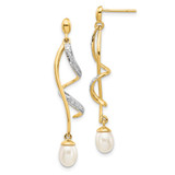 14k 7x5mm White Teardrop FWC Pearl .01ct Diamond Dangle Earrings - XE-E739A3F3-5018