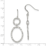 Sterling Silver Rhod-plated Polished & Hammered Circle & Oval Dangle Earrin