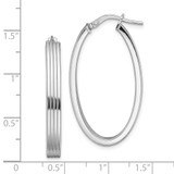 Sterling Silver Rhod-plated Polished & Striped 4mm Oval Hoop Earrings