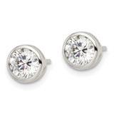 Sterling Silver Rhod-plated Polished 6mm Round CZ Bezel Set Stud Earrings