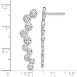 Sterling Silver Rhod-plated Polished Bezel CZ Post Ear Climber Earrings