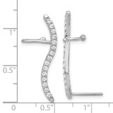 Sterling Silver Rhod-plated Polished Curved CZ Ear Cuff and Post Earrings