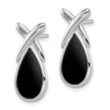 Sterling Silver Rhod-plated Polished Onyx Teardrop X Post Drop Earrings
