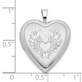 Sterling Silver Rhod-pltd 21mm Satin/Polished Heart w/Wings Heart Locket
