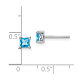 Sterling Silver Rhod-pltd 4mm Princess Swiss Blue Topaz Post Earrings