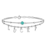 Sterling Silver Rhod-pltd Enamel Clover LUCKY 7.25in w/1in ext Bracelet