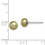 Sterling Silver Rhod-pltd Green 6-7mm Button FWC Pearl Post Earrings
