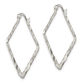 Sterling Silver Rhod-pltd Polished/Hammered Square Hoop Earrings