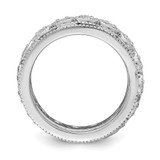 Sterling Silver Rhod-pltd Triple Band Blue/White/Clear Circle Center Ring - QR-A827048E-9506