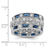 Sterling Silver Rhod-pltd Triple Band Blue/White/Clear Circle Center Ring - QR-B4F0760D-2215