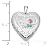 Sterling Silver Rh-plate Polish/Satin Epoxy 20mm I Love You Rose Locket