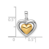 Sterling Silver RH-plated & Gold-plated Heart Pendant