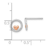 Sterling Silver RH-plated & Rose Gold-plated Circle w/Heart Post Earrings