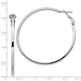 Sterling Silver RH-plated 2x50mm Omega Back Round Hoop Earrings
