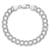 Sterling Silver RH-plated 7.75mm Solid Double Link Charm Bracelet - QG-F40B7313-9475