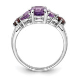 Sterling Silver Rh-plated Amethyst Pk Quartz Garnet and White Topaz Ring - QR-3284A2E2-4076