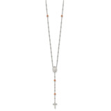 Sterling Silver RH-plated Beaded w/Rose-tone Roses Rosary 21in Necklace