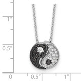 Sterling Silver RH-plated Black/White CZ Yin Yang 16in w/2in ext. Necklace