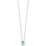 Sterling Silver RH-plated Blue Cr. Opal Inlay Cross 16in w/2in ext Necklace