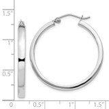 Sterling Silver RH-plated Concave 3x1x30mm Rectangular Tube Hoop Earrings