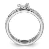 Sterling Silver RH-plated CZ Butterfly Ring with Two Plain Bands 3 Ring Set - QR-6E67095C-8127