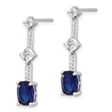 Sterling Silver RH-plated Fancy Blue & White CZ Post Dangle Earrings