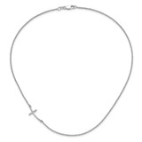 Sterling Silver Rh-plated Large Off-Set Sideways Curved Cross Necklace