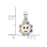 Sterling Silver RH-plated Multicolor Enamel Smiling Sun Children's Pendant