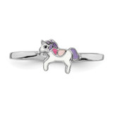 Sterling Silver RH-plated Multi-color Enameled Unicorn Children's Ring - QR-75647BA2-1226