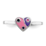 Sterling Silver RH-plated Pink & Purple Enameled Heart Children's Ring - QR-213D7898-8469