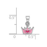 Sterling Silver RH-plated Pink Enameled Heart Crown Children's Pendant - QC-FF641D3A-9476