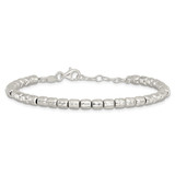 Sterling Silver RH-plated Polish/Hammered Beaded w/1 in ext. Bracelet