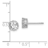 Sterling Silver RH-plated Polished & Textured 6mm Round CZ Stud Earrings