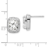 Sterling Silver RH-plated Polished 10x8mm Cushion CZ Halo Post Earrings