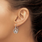 Sterling Silver RH-plated Polished 3 Crosses in Circle Dangle Earrings