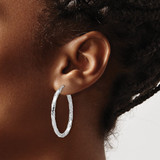 Sterling Silver Rh-plated Polished and Textured Twisted Oval Hoop Earrings - QE-8F7FB50B-5345