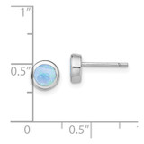 Sterling Silver RH-plated Polished Blue Created Opal Round Stud Earrings - QE-726FC9A9-4288