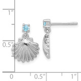 Sterling Silver Rh-plated Polished Blue CZ Dangle Shell Stud Earrings