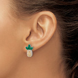 Sterling Silver Rh-plated Polished Crystal Pineapple Post Earrings