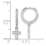 Sterling Silver RH-plated Polished CZ Cross Dangle Round Hoop Earrings