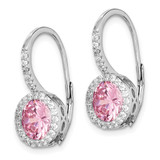 Sterling Silver RH-plated Polished Pink & White CZ Halo Leverback Earrings