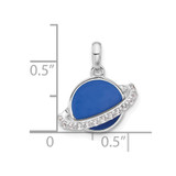 Sterling Silver Rh-plated Polished Round Blue Enamel CZ Planet Pendant