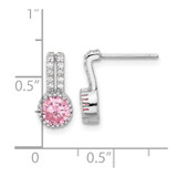 Sterling Silver RH-plated Polished Two Row Pink & White CZ Post Earrings