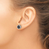 Sterling Silver RH-plated Polished/Twisted Black Spinel Circle Post Earring