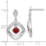 Sterling Silver RH-plated Red Glass and Clear CZ Fancy Square Post Earrings