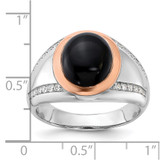 Sterling Silver RH-plated Rose Gold-plated Onyx and CZ Ring - QR-1D5823A4-2821