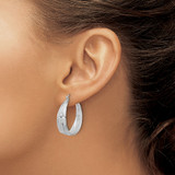 Sterling Silver RH-Plated Textured and Tapered LG Round Hoop Earrings